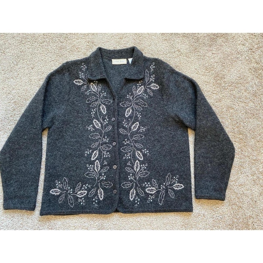 Studio Works Cardigan Wool Embroidered Sweater Australia Women Large Preppy S1